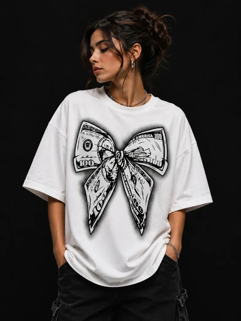 [Money-White-Small] Money Knot Oversize Tshirt (White, Small)