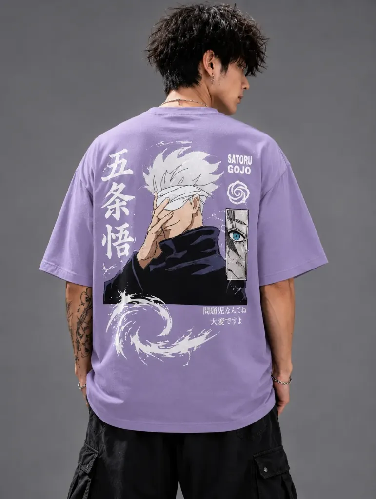 [Gojo-Lavender-Small] Gojo Shadow Oversize Tshirt (Lavender, Small)