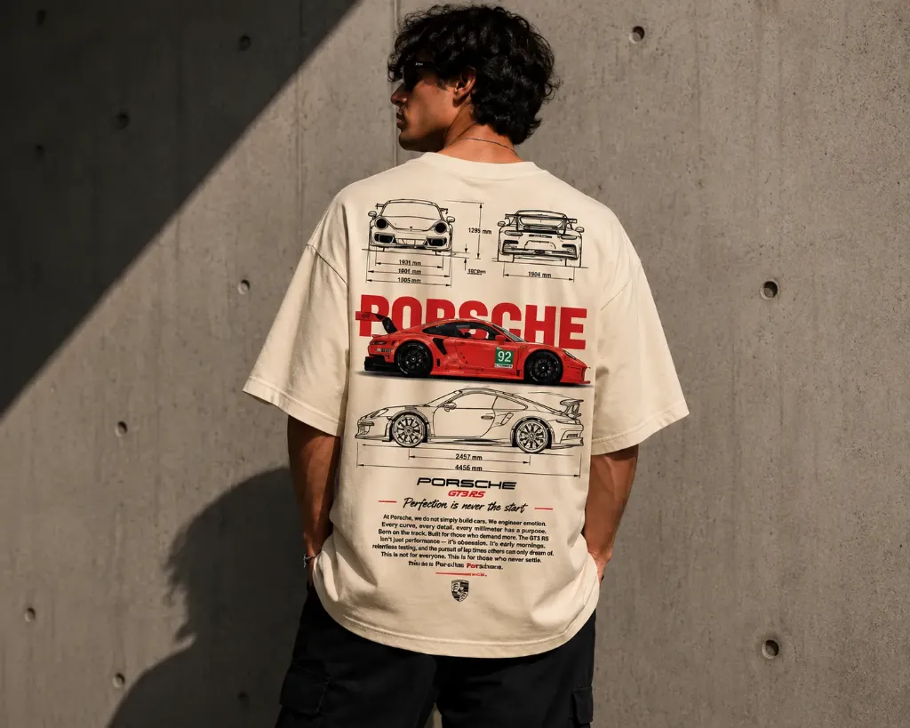 [Porsche-Beige-Small] Porsche GT3 Oversize Tshirt (Beige, Small)