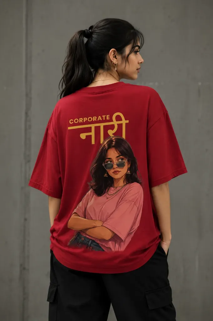 [Corporate-Red-Small] Corporate Naari Oversize tshirt (Red, Small)