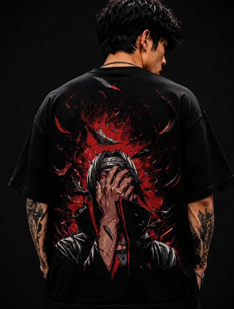 [Itachi-Black-Small] Itachi Sharingan Oversize Tshirt (Black, Small)
