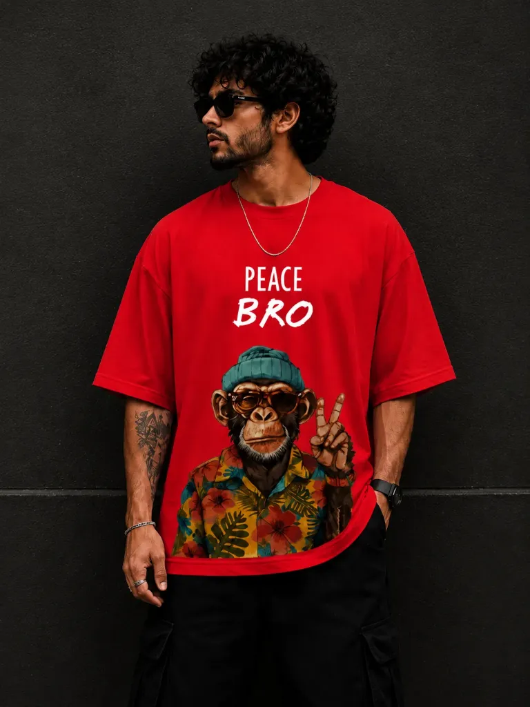 [Peace_R_S] Peace Oversize Tshirt (Red, Small)