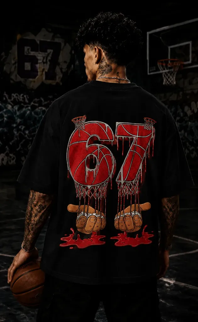 [67-Black-Small] 67-Basketball Oversize Tshirt (Black, Small)