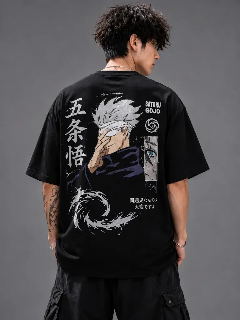 [Gojo-Black-Small] Gojo Shadow Oversize Tshirt (Black, Small)
