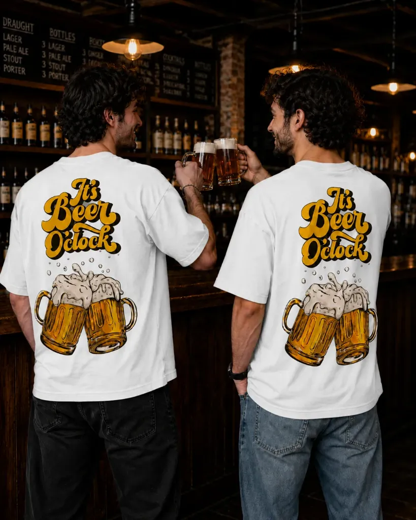 [Beer-White-Small] Beer O'clock Oversize tshirt (White, Small)