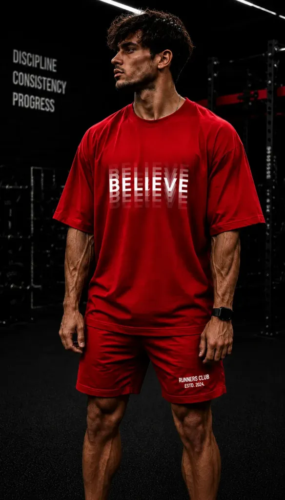 [Believe-Red-Small] Believe Oversize Tshirt (Red, Small)