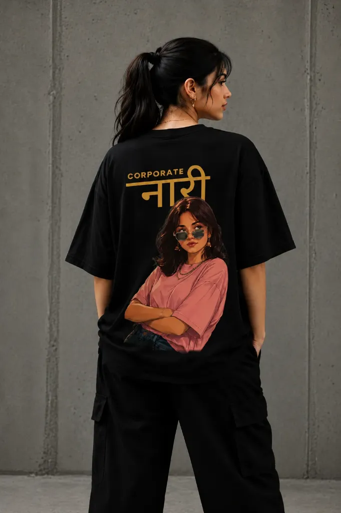 [Corporate-Black-Small] Corporate Naari Oversize tshirt (Black, Small)