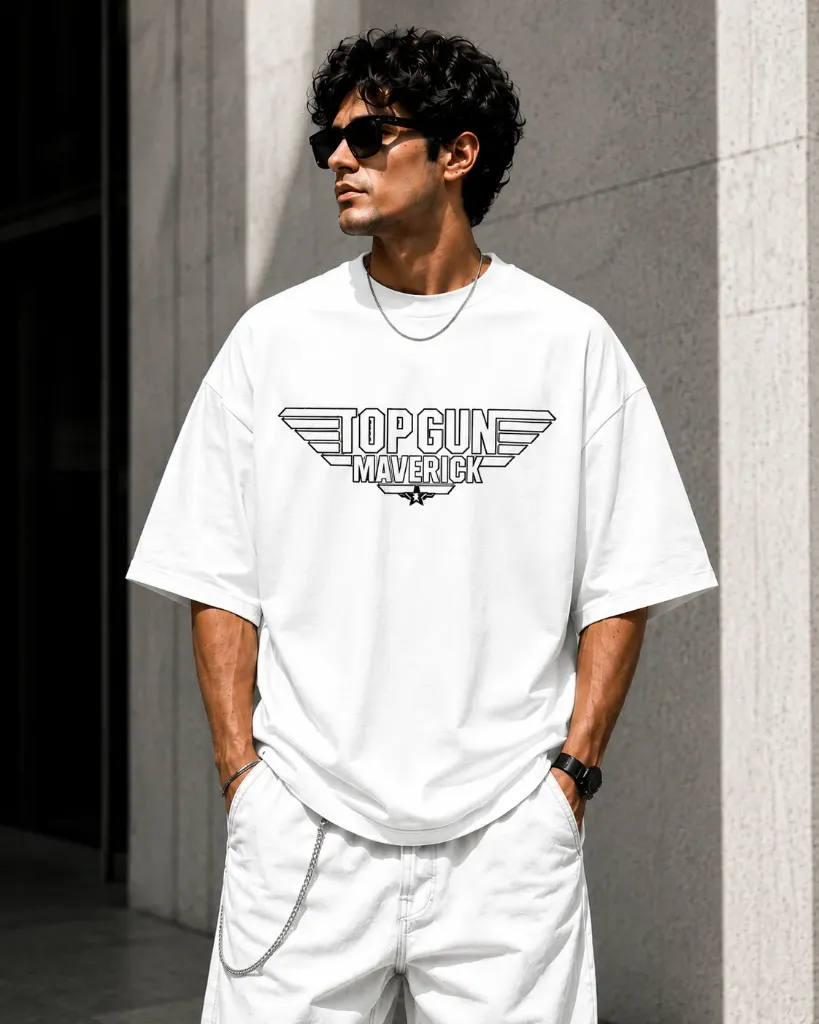 [Top-White-Small] Top Gun Oversize Tshirt (White, Small)