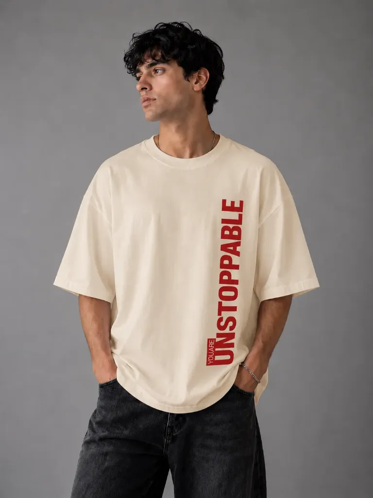 [Unstoppable-Beige-Small] Unstoppable Oversize Tshirt (Beige, Small)