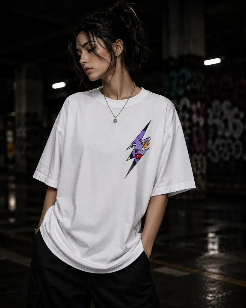 [Neon_white_S] Neon Strike Oversized Streetwear Tee (White, Small)