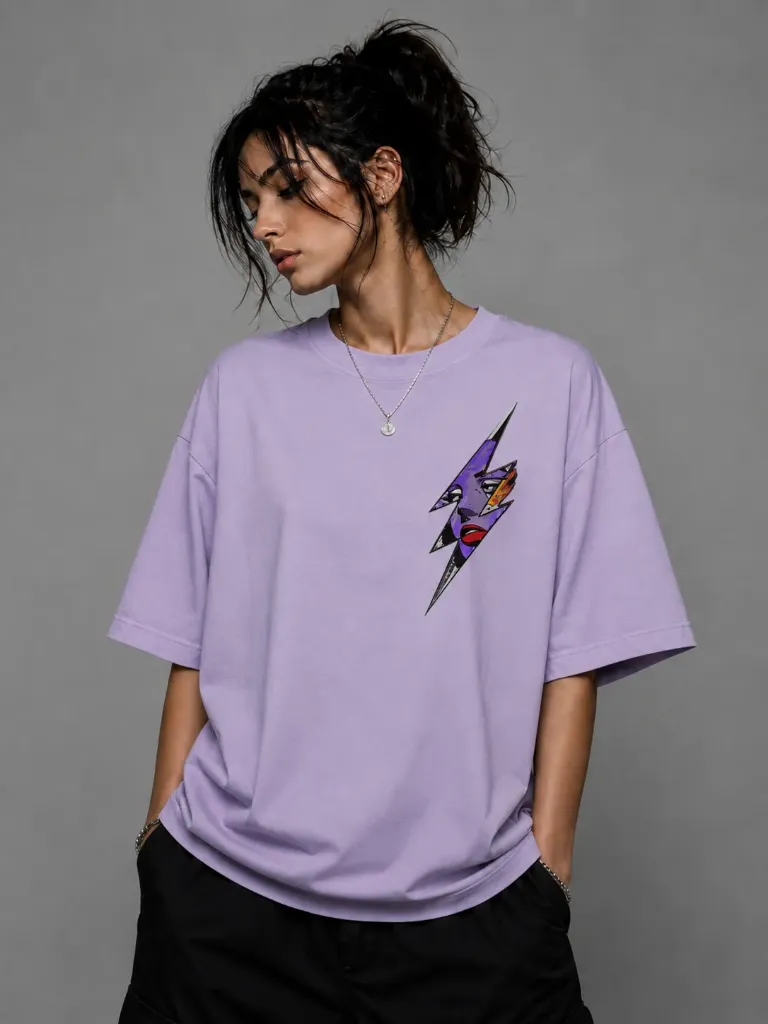 [Neon_Lavender_S] Neon Strike Oversized Streetwear Tee (Lavender, Small)